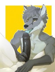 anonymous_artist canid canine fellatio fox furry genitals grey harleo hi_res humanoid male male/male mammal nude onyx_fox oral penile penis sex solo