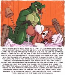 2017 ahe_gao alligator anthro ass auntie_vixen balls bed bed_sheet bedding big_breasts blush breasts broken_bed canine crocodilian cum cum_inside drooling duo english_text eyewear female fox fur glasses grabbing_sheets green_eyes green_scales hair hair_over_eye inside joelasko lamp larger_male looking_pleasured male male_penetrating mammal mature_female nipples nude on_bed open_mouth penetration pillow reptile rod_garth saliva scales scalie sex size_difference smaller_female smile straight teeth text thick_thighs tongue tongue_out