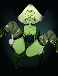 blushmallet cameltoe cartoon_network disembodied_hand female gem_(species) looking_at_viewer panties peridot_(steven_universe) spread_legs steven_universe thighhighs thong thong_leotard