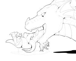 anthro bodily_fluids clothed_prey dragon drooling duo forced kobold long_tongue looking_at_prey male male/male mythological_creature mythological_scalie mythology nervous_smile open_mouth oral_vore pandottermon saliva saliva_string scalie size_difference teeth thief tongue tongue_out unwilling_prey vore willing_pred