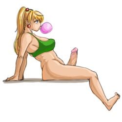 1futa bimbo blonde_hair blue_eyes bubblegum eva_(neone-x) futa_only futanari intersex neone-x solo tagme