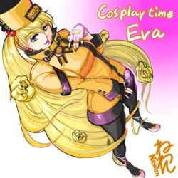 1futa bimbo blonde_hair blue_eyes bulge cosplay erection eva_(neone-x) futa_only futanari guilty_gear guilty_gear_xrd intersex large_penis millia_rage neone-x penis solo standing