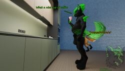 3d_(artwork) anal anal_vore anthro balls big_balls blender_(disambiguation) bulge canid canine canis digital_media_(artwork) dragon duo fareusz fox genitals hash_the_fox hi_res huge_balls hybrid hyper hyper_balls hyper_genitalia kitchen male male/male mammal mephitid mythological_creature mythological_scalie mythology scalie skunk stomach_bulge vore wolf