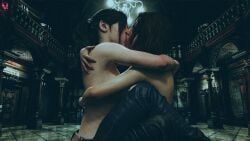 claire_redfield jill_valentine kissing resident_evil resident_evil_3_remake topless