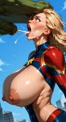 ai_art ai_assisted ai_generated blonde_female blonde_hair carol_danvers cum cum_in_mouth cumshot cumshot_in_mouth forced_oral hulk marvel ms._marvel ms._marvel_(carol_danvers) open_mouth