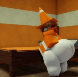 3d bed bedroom blush blushing_profusely bottomless bubble_ass bubble_butt caught_in_the_act caught_masturbating cone_hat femboy femboy_only goofylookin hair_covering_eyes large_ass large_penis looking_at_viewer masturbation molane_(goofylookin) orange_hair roblox scarf short_hair striped_clothing sweatdrop sweating thunder_thighs white_skin