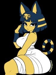 1girls animal_crossing ankha armwear ass ass_focus badjujuarts big_ass big_breasts blue_hair breasts cat_ears cat_tail clothed dress egyptian female female_focus female_only furry furry_female huge_ass looking_at_viewer nintendo short_hair sitting solo solo_female solo_focus tail thick thick_ass thick_thighs