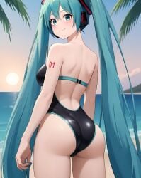 ai_generated big_ass big_breasts hatsune_miku looking_at_viewer looking_back sideboob swimsuit