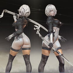 3d ass female leotard leslyzerosix nier nier:_automata short_hair solo standing tagme white_hair yorha_2b