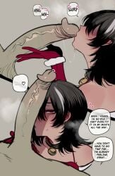 1boy 1girls against_wall asking_for_more black_hair cowgirl_position dialogue licking_penis orc_male petite_female ratatatat74 riding_penis secret_comics small_breasts tagme video voice_acted