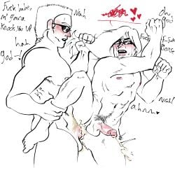 balls_deep cum_in_pussy cumshot dirty_talk duke_nukem duke_nukem_(series) gay heavy_blush legs_apart legs_up male_only muscular_male open_mouth postal_(series) postal_dude pulling_hair shustyrackle size_difference sunglasses