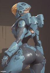 1girls ai_generated ass_focus bodysuit halo_(series) kelly-087 power_armor spartan_(halo) standing tight_clothing