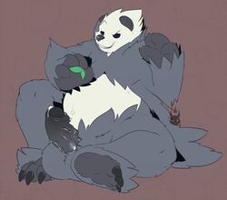 2015 anthro balls black_penis digital_media_(artwork) erection grey_balls hi_res humanoid_penis leaking looking_at_viewer male male_only navel nintendo pangoro penis pokemon precum redras_shoru retracted_foreskin signature simple_background sitting slightly_chubby smile smirk solo thick_penis uncut vein veiny_penis video_games