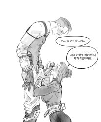 1boy1girl atelierssm blowjob comic dragon_age dragon_age_the_veilguard emmrich_volkarin female fully_clothed korean_text male male/female monochrome older_male older_man_and_younger_girl rook_(dragon_age) speech_bubble whining