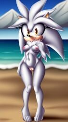 1girls ai_generated anthro breasts female genderswap hedgehog looking_at_viewer mobian_(species) pussy rodent rule_63 silver_the_hedgehog silvia_the_hedgehog smile sonic_(series) vvolfgang yellow_eyes