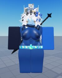 1girl 1girls baseplate big_breasts blue_body boobs breasts front_view roblox roblox_avatar roblox_background roblox_studio robloxian solo solo_female tits white_hair