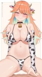 1boy 1girls bikini bitch cow_print cowgirl_position elbow_gloves hololive hololive_english hololive_myth horny_female huge_breasts kershok large_breasts print_bikini prostitute prostitution slutty_female swimsuit takanashi_kiara