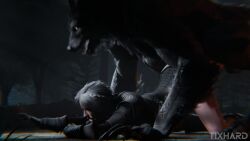 1girls 1monster 3d ambiguous_penetration armored_female ass_up braid cd_projekt_red ciri closed_eyes defeat_sex defeated defeated_heroine female forest freckles freckles_on_face light-skinned_female light_skin mascara monster penetration rape sex the_witcher_(series) the_witcher_4 tixhard werewolf white_hair