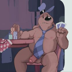 animal_genitalia anthro balls boxers_(clothing) clothing embarrassed furry hat male male_only necktie nervous nude penis sam_(sam_and_max) sam_and_max samuel_dog sitting spectral-bat strip_poker uncut underwear