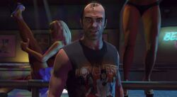 1male 2012 2female 3d 3d_(artwork) bald_male bare_shoulders beta_design black-haired_male black_underwear blonde-haired_female blonde_hair blonde_hair_female deleted_scene early_design grand_theft_auto grand_theft_auto_v high_heels leg_lift leg_up long-haired_female low_resolution lowres microskirt miniskirt older_woman older_women promotional_art purple_high_heels purple_microskirt purple_miniskirt purple_skirt rockstar_games seductive_dance short-haired_male short_skirt skirt stockings strip_club strippers trevor_philips unnamed_characters vanilla_unicorn