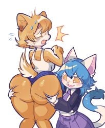 2girls ass big_ass big_butt blue_hair butt fur furry furry_only tagme tail yellow_eyes yellow_fur yellow_hair