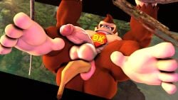 1boy 3d abs anus ape ass ass_focus banana big_ass big_ass_(male) circumcised donkey_kong donkey_kong_(series) feet feet_focus insertion male_only monkey muscular muscular_male necktie nintendo nipples object_in_ass object_insertion pecs penis solfading_(artist) solo tie toes
