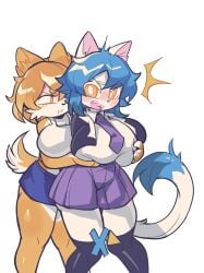 2girls ass big_ass big_butt blue_hair butt fur furry furry_only tagme tail yellow_eyes yellow_fur yellow_hair