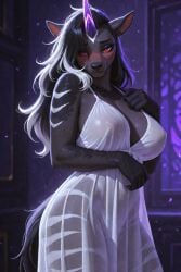 1girls ai_generated anthro anthro_female black_hair black_scales elder_dragon female horn kirin monster_girl monster_hunter original_character ranka_(scorpianpp) red_eyes scorpianpp self_upload stable_diffusion white_fur