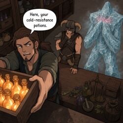 1girls 2boys ai_generated dovahkiin english english_text frost_atronach humor monster skyrim the_elder_scrolls