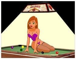 1girls aged_up alternate_version_available artist_name bare_shoulders big_breasts billiards busty cleavage corset curvy detailed_background disney english_text erect_nipple erect_nipples eyeliner female female_only fishnet fishnet_stockings fnbman front_view green_eyes hourglass_figure human indoors inside kim_possible kimberly_ann_possible large_breasts lingerie lipstick looking_at_viewer makeup midriff nipple_bulge older orange_hair panties pool_table pose posing purple_panties red_lipstick room shiny shiny_skin sitting solo text underwear voluptuous wide_hips