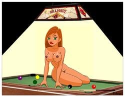 1girls aged_up alternate_version_available artist_name bare_shoulders big_breasts billiards brown_nipples busty cleavage curvy dark_nipples detailed_background disney english_text erect_nipple erect_nipples eyeliner female female_only fnbman front_view green_eyes hairy_pussy hourglass_figure human indoors inside kim_possible kimberly_ann_possible large_breasts lipstick looking_at_viewer makeup naked nipples nude older orange_hair pool_table pose posing pubes pubic_hair red_lipstick room shiny shiny_skin sitting solo teenage text voluptuous wide_hips