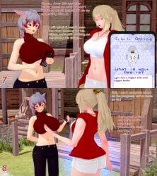 2girls 3d ass_expansion blonde_hair cat_ears cat_tail commission english_text female female_focus final_fantasy final_fantasy_xiv gray_hair growth huge_ass huge_breasts koikatsu lyse_hext miqo'te oc original_character phone reality_warping text xavierhuge yae_yoshizawa