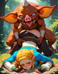 1boy 1girls ai_generated blonde_female blonde_hair bokoblin elf elf_ears elf_female monster_on_female princess_zelda rape raped_by_monster royalty tagme the_legend_of_zelda zelda_(breath_of_the_wild)