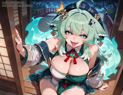 1futa 1futanari ai_generated aqua_hair balls bangs big_balls big_penis blue_hair breasts bulge bulge_through_clothing bulge_under_clothes cock erect_penis erection fringe futa_only futadom futanari green_eyes honkai:_star_rail huge_balls huge_cock huge_penis huohuo_(honkai:_star_rail) lewdiboo long_hair multicolored_hair nipples penis posing posing_for_the_viewer solo solo_focus solo_futa sweat sweatdrop testicles thighs turquoise_eyes veiny veiny_penis very_long_hair