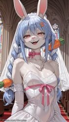 1girl abs ahoge ai_generated animal_ears bikini body_fur breasts brown_hair cat_ears cat_hair_ornament decurse erection furry furry_female futanari hair_between_eyes hololive medium_breasts navel nipples penis pom_pom_(cheerleading) sitting solo swimsuit tail testicles tongue tongue_out uncensored usada_pekora virtual_youtuber