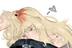 ale_(ordem_paranormal) blonde_hair bulge bulge_through_clothing franco_(ordem_paranormal) laying_on_person ordem_paranormal ordem_paranormal_hexatombe tagme