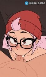 1boy 1girls ai_generated black_eyes blowjob blowjob_focus cap cum janet_(brawl_stars) piko_porno pink_hair