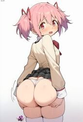 ai_generated artist_logo ass ass_focus back_view big_ass big_butt bubble_ass bubble_butt butt butt_focus crying crying_with_eyes_open hair_ribbon hi_res huge_ass huge_butt looking_back madoka_kaname madoka_worship magical_girl mahou_shoujo_madoka_magica miniskirt mitakihara_school_uniform nervous pink_eyes pink_hair puella_magi_madoka_magica red_ribbon ribbon ribbons round_ass round_butt school_uniform schoolgirl schoolgirl_uniform simple_background sweat sweatdrop sweating tears thick_ass thick_thighs thighhighs thong twintails white_background worried worried_expression