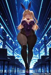 1girl ai_assisted ai_generated animal_ears black_legwear blonde_hair bow bowtie breasts bunny_ears bunny_girl bunnysuit cleavage curvaceous curvy curvy_female curvy_figure detached_collar dutch_angle fake_animal_ears female hoshino_ruby huge_breasts large_breasts leotard long_hair looking_at_viewer miyuai oshi_no_ko pantyhose red_eyes smile solo strapless strapless_leotard thick thick_ass thick_butt thick_hips thick_legs thick_thighs voluptuous voluptuous_female wide_hips wide_thighs wrist_cuffs