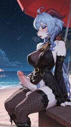 1boy 1girl ai_generated all_fours anal animal_ears ass breasts dark-skinned_male dark_skin decurse detached_sleeves erection fox_ears furry futa_with_male futanari ganyu_(genshin_impact) garter_straps genshin_impact heart japanese_clothes large_breasts long_hair looking_at_viewer looking_through_legs navel newhalf night nipples outdoors penis pink_hair purple_eyes sex sky smile snow testicles thighhighs tree uncensored