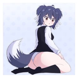 1girl ass brown_eyes fox_girl fox_tail huge_ass nosukari_saito panties tail