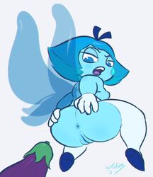 2017 anus aquamarine_(steven_universe) big_butt blue_skin cartoon_network dildo eggplant female gem_(species) nude presenting shortstack solo steven_universe wizbooty