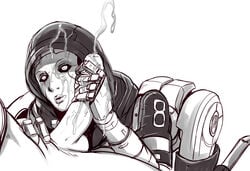 2d ash_(apex_legends) ash_(titanfall) cum cum_on_face cum_on_hand handjob hood machine mask robot robot_girl simulacrum titanfall titanfall_2 unknown_artist