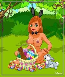 1girls aged_up animal artist_name bare_shoulders barefoot basket big_breasts bow breasts brown_eyes brown_nipples buck_teeth bunny busty chocolate cleavage curvy dark_nipples day detailed_background disney egg erect_nipple erect_nipples eyeliner eyeshadow fake_animal_ears female female_only fnbman forest front_view grass green_eyes grey_fur hourglass_figure human kim_possible kimberly_ann_possible lipstick long_hair looking_at_viewer makeup nail_polish naked nipples nude older orange_hair outdoor outdoors outside pose posing rabbit recording red_lipstick shadow shego shiny shiny_skin sitting solo stuffed_animal stuffed_toy tan tan_skin tanlines tanned teenage text toes tree voluptuous