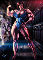 barefoot biceps big_muscles breasts cleavage extreme_muscles female female_only jill_valentine jill_valentine_(sienna_guillory) large_breasts looking_at_viewer m4gx muscular_female pose resident_evil solo