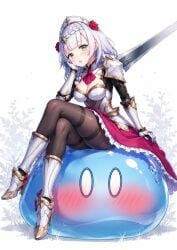 1girl ai-generated breasts dress genshin_impact highres large_breasts noelle_(genshin_impact) non-web_source pantyhose slime_(genshin_impact)
