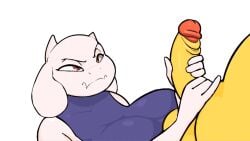 10fps 2d 2d_(artwork) 2d_animation angry_expression angry_face beat_banger boobs deltarune female fluffy frisk_(undertale) furry_female girl_on_top goat handjob kris_(deltarune) loop looping_animation male purple_clothes red_eyes straight tight_clothing toriel undertale white_background white_fur yellow_body