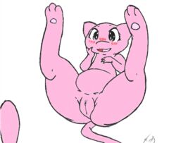 blush clitoris female feral kamikitsu legendary_pokemon mew nintendo pokemon pokemon_(species) presenting presenting_pussy pussy simple_background spread_legs spreading video_games white_background