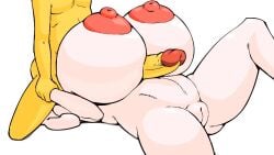 2d beat_banger big_breasts boobjob boobs_bigger_than_head deltarune dick frisk furry_female gif goat jiggling_breasts loop looping_animation paizuri pussy_out toriel undertale white_background white_body white_fur yellow_body