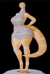 3d 3d_(artwork) anthro black_sclera breasts clothed digital_media_(artwork) female female_anthro forked_tongue green_eyes lilly_(vulgarvictor) mature_anthro mature_female multicolored_body narrowed_eyes pupils reptile scalie sideboob slit_pupils smile snake solo tail text tongue vulgarvictor_(modeler) white_body yellow_body